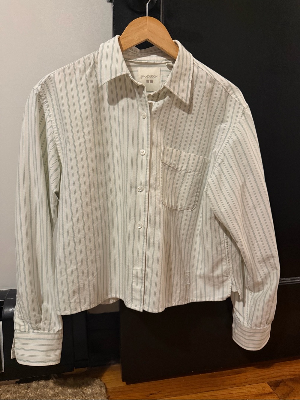 JW ANDERSON White and Light Gray Striped Cotton Button-Down Shirt